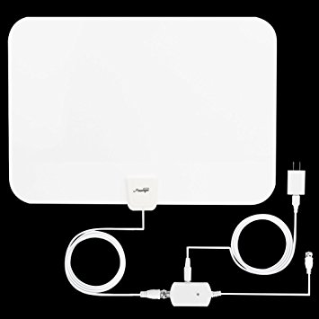 White TV Antenna, Prestige Indoor Amplified HDTV Antenna 50 Mile Range with Detachable Amplifier Signal Booster, USB PowerSupply and 16.4FT High Performance Coax Cable -digital tv antenna