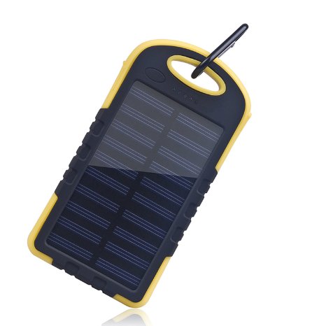 Solar Charger, LYe Portable 8000mAh Solar Power Bank Battery Charger Dual USB output Solar Powered Phone Charger with LED Lights for Lighting for iPhone 6 Plus 5S 5C 5 4S(yellow)