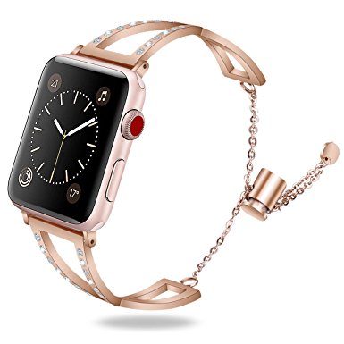 For Apple Watch Bands 42mm, TOROTOP Classy Stainless Steel Cuff Bracelet Replacement iWatch Bands Strap Wristbands for Apple Watch Series 3,2,1,Sport,Hermes in Silver ,Rose Gold (Rose Gold, 42mm)