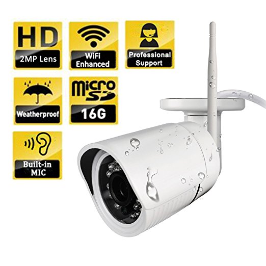 Ouvis C2 Pro HD Waterproof WiFi Outdoor Wireless Security Camera, Free SD Card, Internet Access,True Day Night Vision,720P,Email Alerts,Built-in MIC, Ouvis Apps for iPhone, iPad, Android