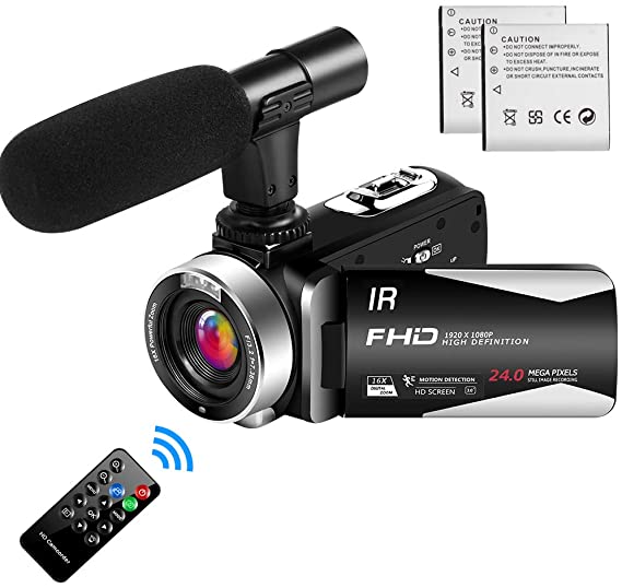 Camcorder Video Camera Full HD 1080P 30FPS 24.0MP Digital Camera Night Vision Vlogging Camera 16X Digital Zoom with Remote Control and Microphone