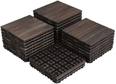 Yaheetech 27PCS Interlocking Wood Flooring Indoor Deck Patio Pavers Tiles Solid Wood Plastic Corner Edging Trim Tiles Outdoor 12 x 12in