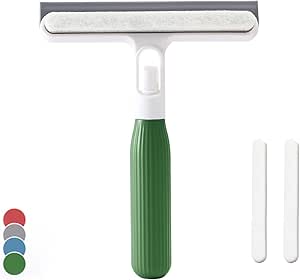 4 in 1 Glass Wiper with Scraper and Sprayer,Window Cleaner, Handheld Shower Window Glass Scraper for Spraying,Washing and Scraping,Window,Tile,Mirror,Bathroom, Cleaning Tool (Green, 10.6Inch*8.4Inch)