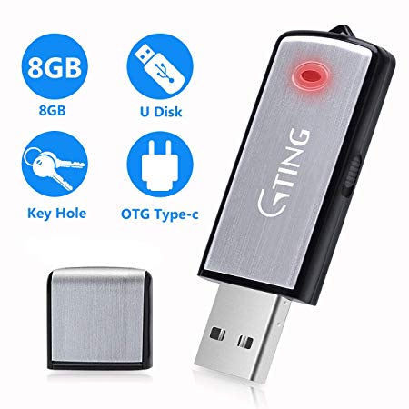 Mini Voice Recorder, 8GB USB Sound Audio Digital Voice Recorder with 96 Hrs Capacity for Lectures, Voice Activated Compatible Windows Mac,Android OTG Mini Record MP3 Metal Casing Keychain by G-TING (S