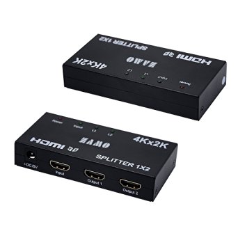 ZAMO1x2 Powered 1080P V1.4 Certified HDMI Splitter with Full Ultra HD 4K/2K and 3D Resolutions (1x2 4K)