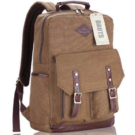 DAOTS Laptop Backpack Rucksack Vintage Canvas School Bag for College Travel Daypack