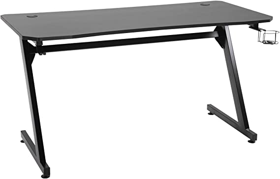 HOMCOM 55" Gaming Desk Computer Table Metal Frame with Cup Holder, Headphone Hook, Interior Cable Hole, Black