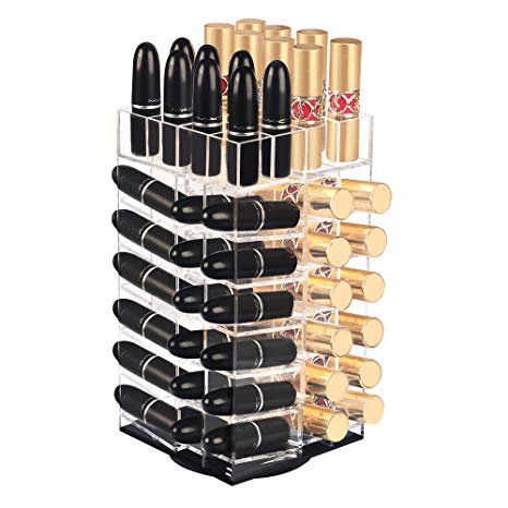 Lipstick Organizer, Alotpower Clear Acrylic Rotating 64 Lipstick Holder Cosmetic Holder Spinning Tower Makeup Organizer Lipgloss Stand