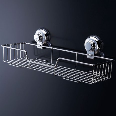 Ultra-adhering Dual Vacuum Suction Cups Stainless Steel Rectangular Caddy Shampoo Shower Gel Holder for Bathroom or Kitchen Requisites