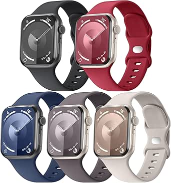 5 Pack Soft Silicone Strap - Compatible with Apple Watch Band Series 10 9 8 7 6 5 4 3 SE Ultra 2 Men Women, Breathable Sport Strap for Apple Watch Ultra iWatch 49mm 46mm 45mm 44mm 42mm 41mm 40mm 38mm