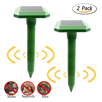 Sonic Solar Powered Mole Repeller – Zikke Professional Sonic Mole Repellent that Repels Mole, Rodent, Vole, Shrew, Gopher, Snake, Pest for Outdoor Lawn Garden Yards Covers 6,000 sq ft（2 pack)