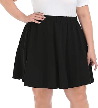 HDE Women's Plus Size Skater Skirt Elastic Waist Pleated Mini Circle Skirts