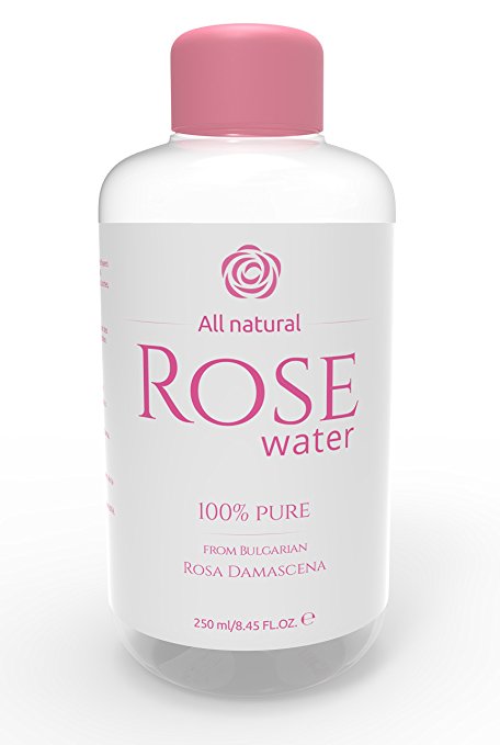 Rose Water 100% Pure from Bulgarian Rosa Damascena - 250 ml - All-Natural Food Grade Alcohol-free Facial Cleanser, Moisturizer, Skin Toner and Makeup Remover