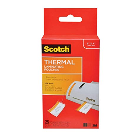 Scotch Thermal Laminating Pouches, 2.48 in x 4.21 in, Luggage Tag Size with Loop, 25 Pouches (TP5853-25) (Renewed)