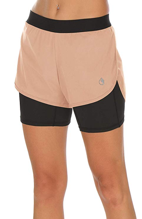 icyzone Workout Running Shorts with Pockets - Women's Gym Exercise Athletic Yoga Shorts 2-in-1