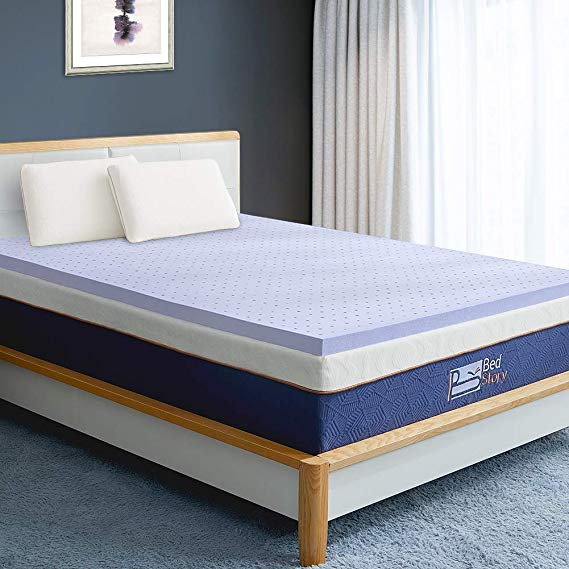 BedStory Memory Foam Mattress Topper Full, 2 Inch Lavender Infused Foam Mattress Microfiber Fitted Cover, Ventilated Design