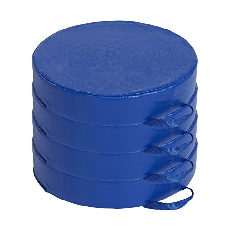 ECR4Kids Softzone Carry Me Floor Cushions for Flexible Classroom Seating, 3" Deluxe Foam, Round, Blue (4-Piece Set)