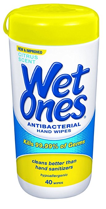Wet Ones Citrus Antibacterial Hand and Face Wipes Canister, 40 Count (Pack of 2)