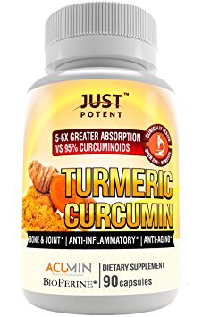 Just Potent Turmeric Curcumin | Ultra-High Absorption | Patented, Clinically Researched and Tested | 5-6 Times Greater Bioavailability Than Competition | Bone & Joint | Cognitive Function | Anti-Aging