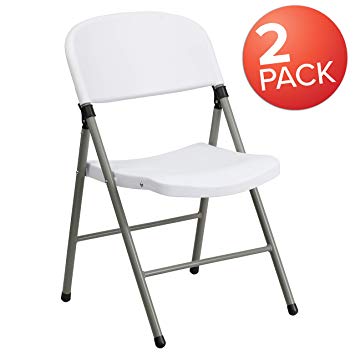 Flash Furniture 2 Pk. HERCULES Series 330 lb. Capacity White Plastic Folding Chair with Gray Frame