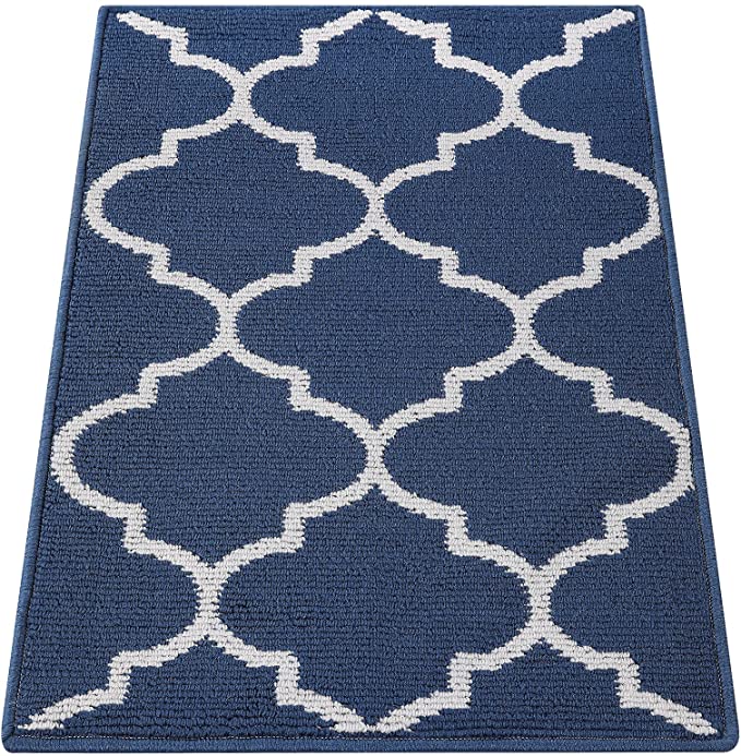 OLANLY Indoor Door Mat, 24x36, Non-Slip Absorbent Resist Dirt Entrance Rug, Machine Washable Low-Profile Inside Floor Mat Door Rugs for Entryway, Navy Trellis