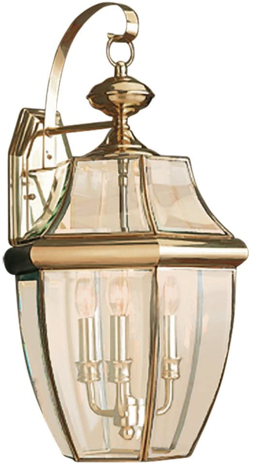 Sea Gull Lighting Generation 8040-02 Traditional Three Light Outdoor Wall Lantern from Seagull-Lancaster Collection Cast Finish, 14.25 inches, Polished Brass