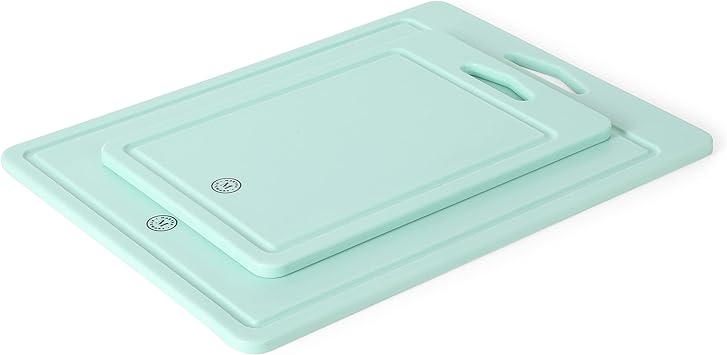Martha Stewart BPA Free Plastic Cutting Board (16" x 12" and 12" x 8") - Martha Blue - Dishwasher Safe, 2-Pack