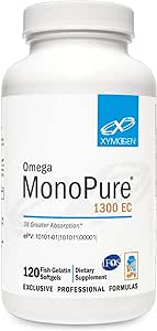 XYMOGEN Omega MonoPure 1300 EC - Fish Oil with 3X Greater Absorption - DHA EPA Omega-3 Supplement for Cardiovascular   Cognitive Support (120 Softgels)