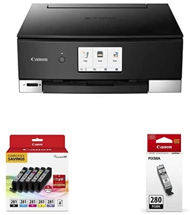 Canon PIXMA TS8320 Inkjet Wireless Color Printer All in One, Black & 20 Sheets 5"x5" Square Combo Pack & PGI-280 Pigment Black Ink