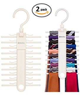 2-PACK Tenby Living Ivory-White Matte Tie Rack, Organizer, Hanger, Holder - Affordable Tie Rack with Non-Slip Clips, Holds Securely up to 20 Ties