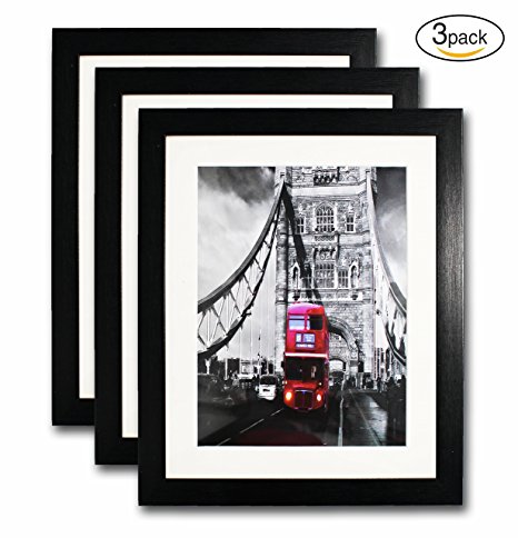8 by 10 Inch Black Picture Frame Pack of 3, Plexiglass Cover, for Pictures 6x8 with Mat or 8x10 Without Mat for Kitchen Wall Tabletop Decoration