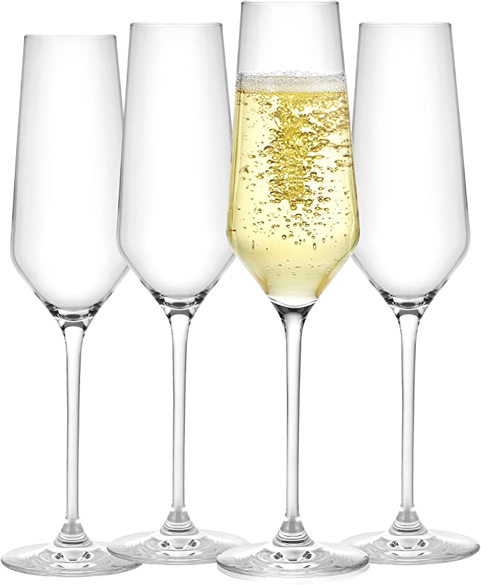 JoyJolt Champagne Flutes – Layla Collection Crystal Champagne Glasses Set of 4 – 6.7 Ounce Capacity – Ideal for Home Bar, Special Occasions