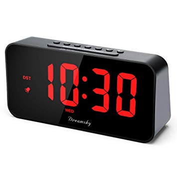 DreamSky 7.3" Large Alarm Clock Radio with FM Radio and USB Charging Port, 2" Number Display with Dimmer, Adjustable Alarm Volume, Weekday Display, Snooze, Sleep Timer, DST Setting.