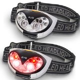 Pack of 2 BYB E-0460 LED Headlamp Flashlight 3 Modes for Usage 2 Red Lights for Emergency Using Waterproof and Shockproof Design for Camping Hiking Reading and More