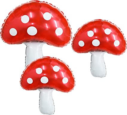 3Pack 31'' Mushroom Foil Balloon,Mushroom Birthday Party Supplier Fairy Princess Birthday Woodland Theme Balloon Baby Shower Supplies Fairy Garden Party Mushroom Decoration Enchanted Forest Decoration