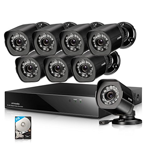 Zmodo Full 1080p HD 8 Channel 8 Camera sPoE Home Security System Weatherproof with 2TB Hard Drive