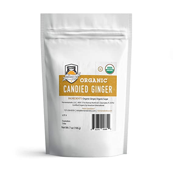 Fermentaholics USDA Certified Organic Dried Candied Ginger 7 oz - Perfect For Secondary Fermentation & Kombucha Flavoring