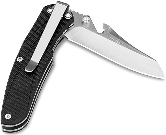 EDC Pocket Knife Folding Tactical Hunting Knife with 8Cr13MoV Stainless Steel Blade G-10 Handle Liner Lock Bottle Opener Belt Clip for Trail Camping Survival Fishing