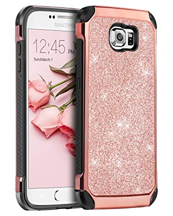 S6 Case, Galaxy S6 Case, Samsung S6 Phone case, BENTOBEN Samsung Galaxy S6 Case for Girls Women Slim Dual Layer 2 in 1 Glitter Bling Hybrid Soft TPU Bumper Hard Cover Sparkly Shiny PU Leather Anti-slip Shockproof Protective Cases for Samsung Galaxy S6 (5.1"), Rose Gold