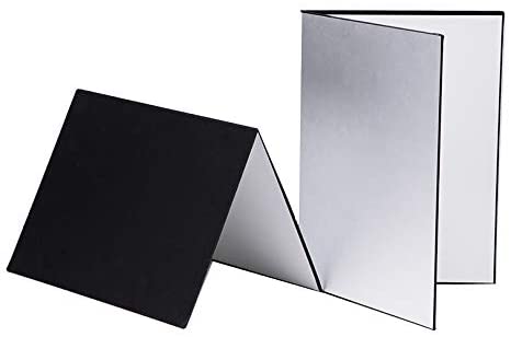 BEIYANG 2 PCS 12x8 inches Light Reflector Cardboard for Photography, Double Sided White Black Silver Matte Foil Absorb Thick Reflective Paper