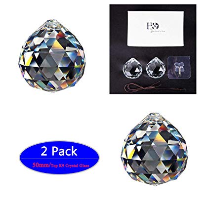 H&D 2pcs Suncatcher Prism Ball 50mm/2 inch - Hanging Crystal Ball Prism Faceted Chandelier Ball Rainbow Maker for Window/Wedding/Car/Decor