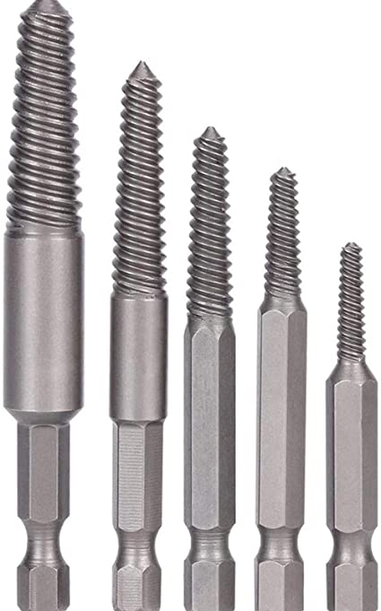 5Pcs Broken Screw Extractor Set,Stripped Screw Extractor Kit,Damaged Bolts Removal Tool,Easy Out,High Hardness,Toughness,Wear Resistance,Solution For Broken Screw,Screw Wire, Screw Stuck,Rusty Screw