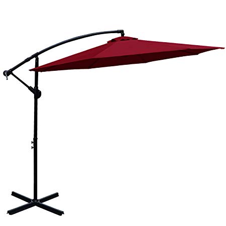 ABCCANOPY 10 FT Hanging Umbrella Cantilever Umbrella Offset Patio Umbrella Outdoor Market Umbrella Easy Open Lift 360 Degree Rotation (Burgundy)