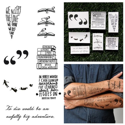 Books and Quotes Temporary Tattoo Pack Set of 10