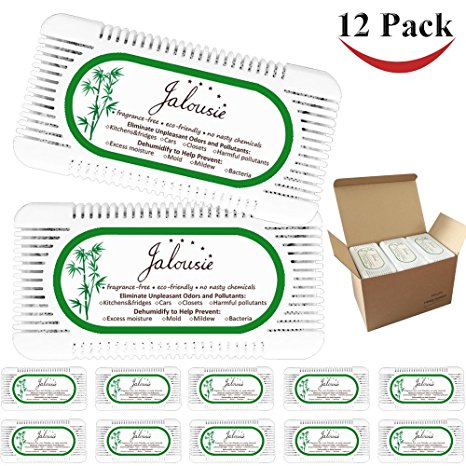 Jalousie 12 Pack Activated Bamboo Charcoal Refrigerator Deodorizer Natural Air Purifier Odor Eliminator for fridge closet drawer basement