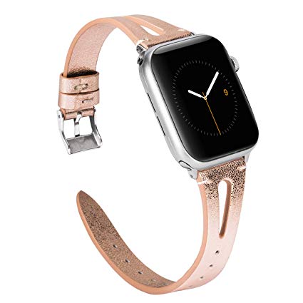 Wearlizer Rose Gold Leather Compatible with Apple Watch Bands 42mm 44mm iWatch Womens Mens Special Triangle Hole Sports Straps Wristband Cool Replacement Bracelet (Metal Silver Buckle) Series 4 3 2 1