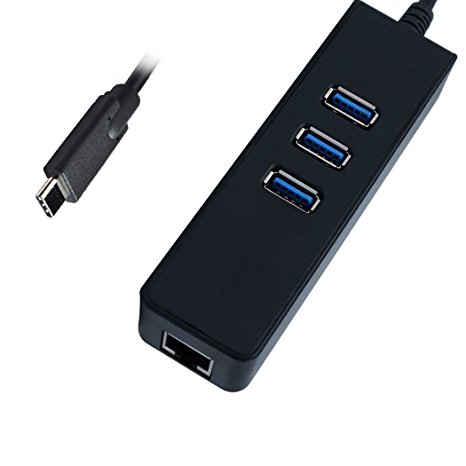 BSR International Portable Type C USB Hub , USB C 3.1 to 3 USB 3.0 Ports   RJ45 LAN Ethernet Network Port-Max 1000Mbps for USB Type-C Devices, New Mac
