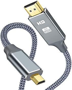 Micro HDMI to HDMI Cable 10ft,Snowkids 4K60Hz HDMI to Micro HDMI Cable,3D/ARC/HDR Support