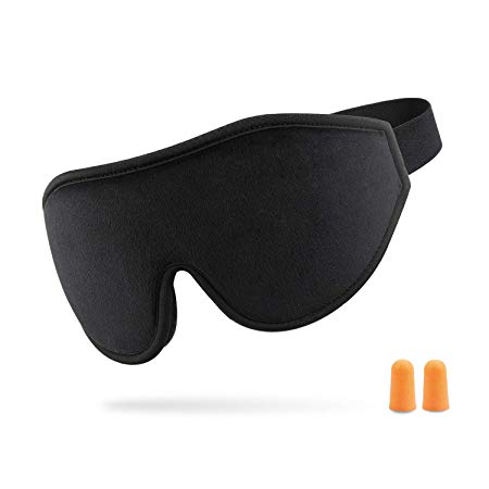 Sleep Mask, TechRise 3D Contoured Eye Mask Soft Comfort Filled Sleeping Mask Night Blindfold with Ear Plug, Men Women & Kids 100% Light Block Out Eye Shape Cover for Travel/Sleeping/Shift Work