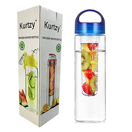 Sport Water Bottle with Fruit Infuser (800ml) by KurtzyTM (Colour may vary) (Free Recipe E-Book)